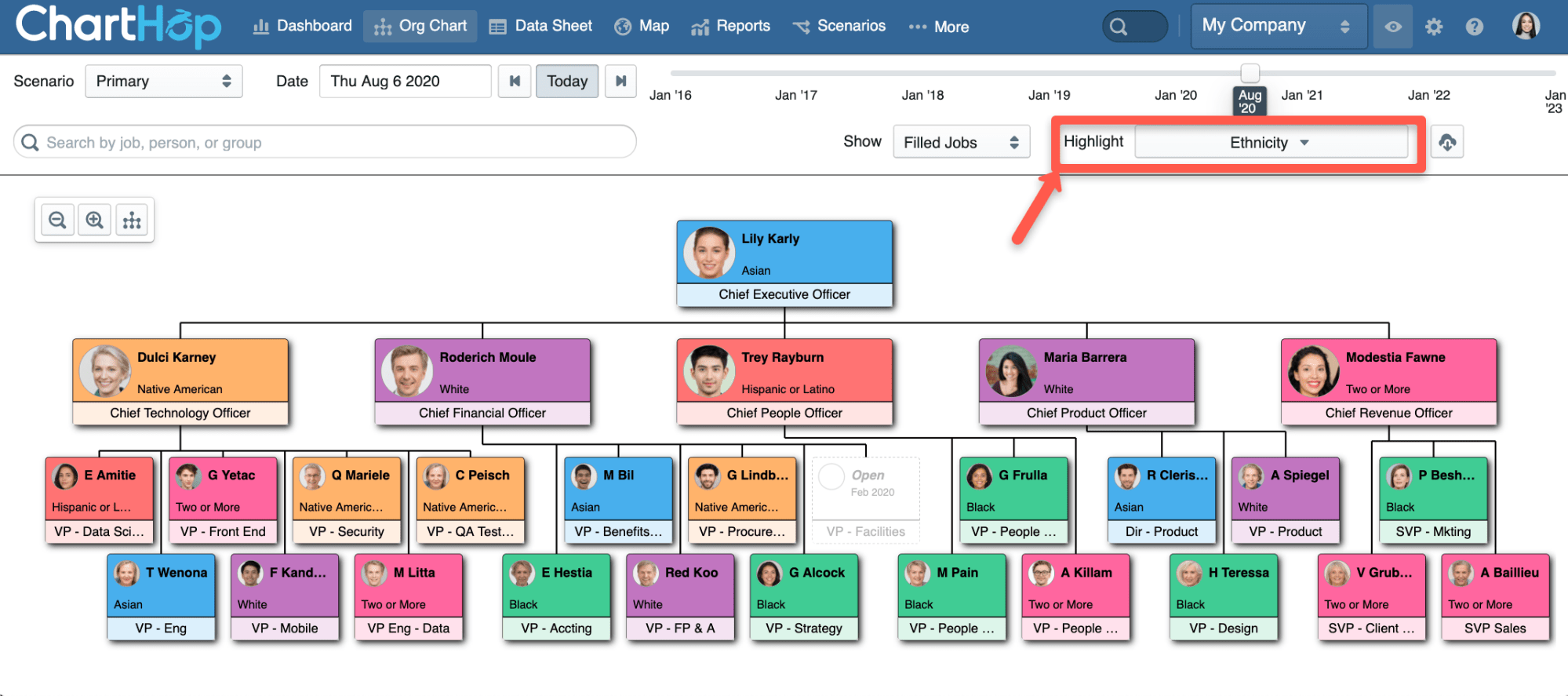 ChartHop org chart filter by ethnicity